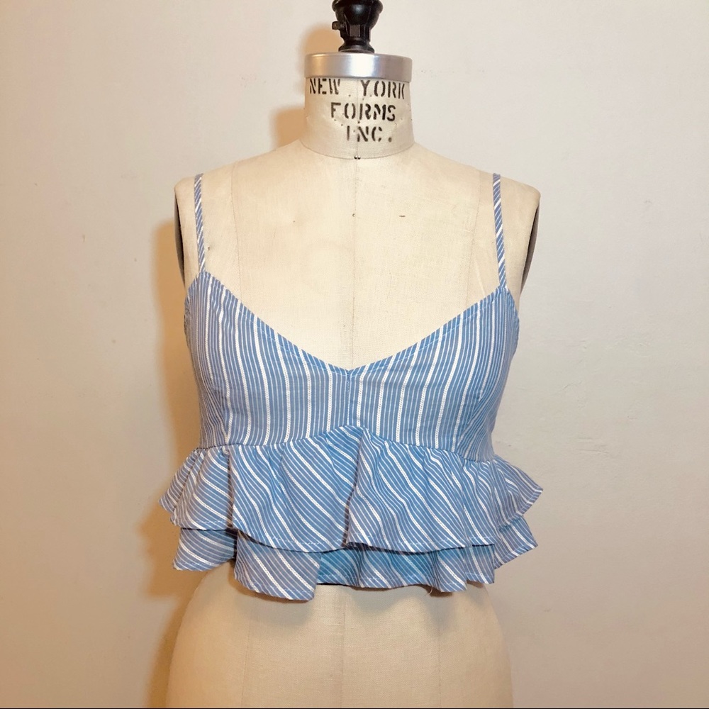 F21 Light Blue White Peplum Top